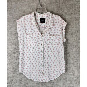 Jachs Girlfriend Top Womens L White Red Sleeveless Floral Print Button Front